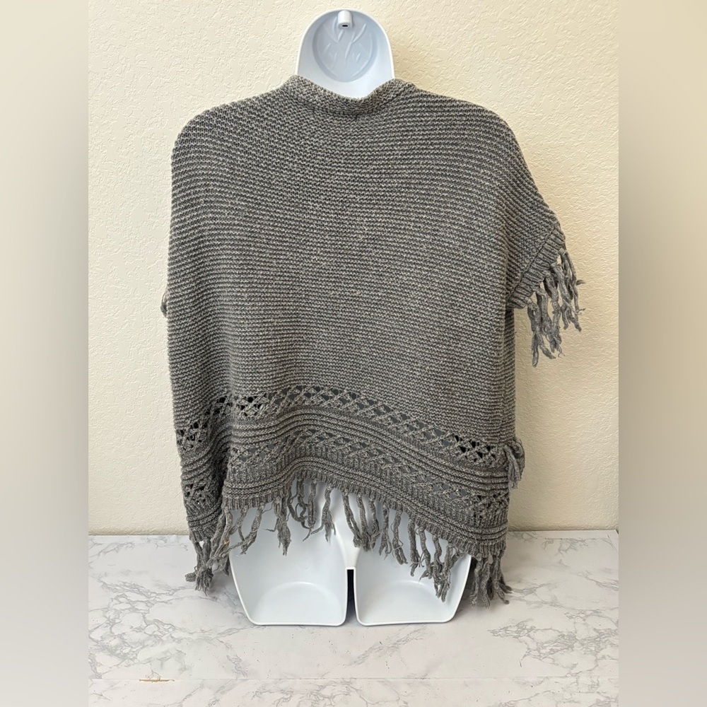 Aeropostale Open Front Cable Knit Short Sleeve Cardigan Sweater XS Fringe Gray - Picture 3 of 5